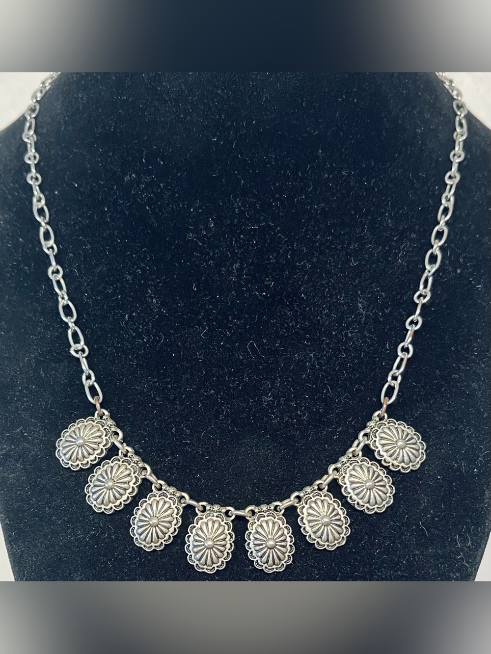 Vintage Silver Floral Concho Pendant Necklace